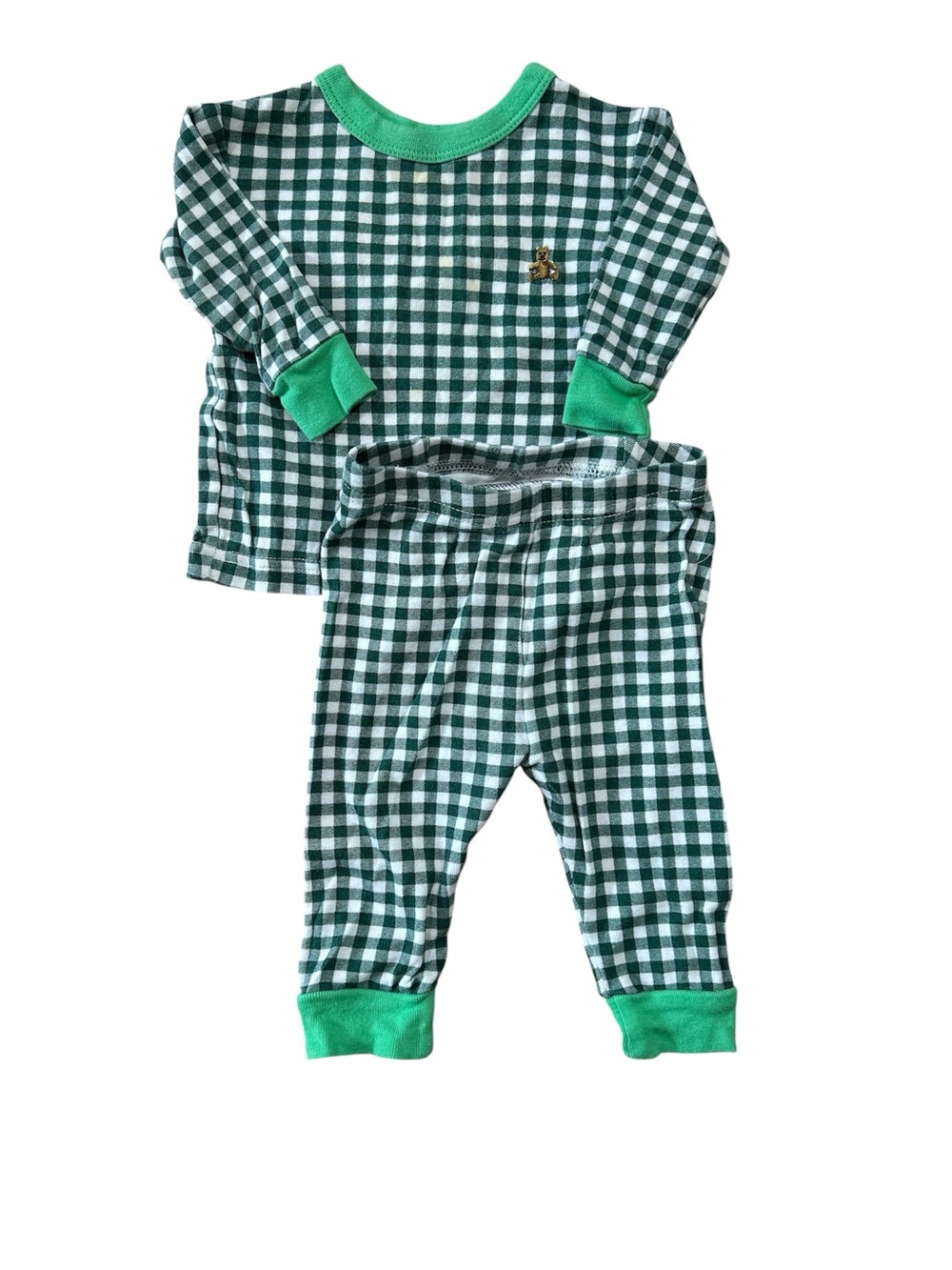 GAP Green Gingham Pajama Set with Bright Green Trim